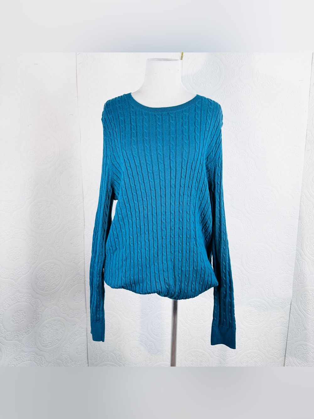 NEW Talbots Sz 2X Sweater Stretch Cotton Knit Top Dark Green Wool Cotton Blend